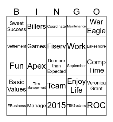 Evergreen 2015 Bingo Card