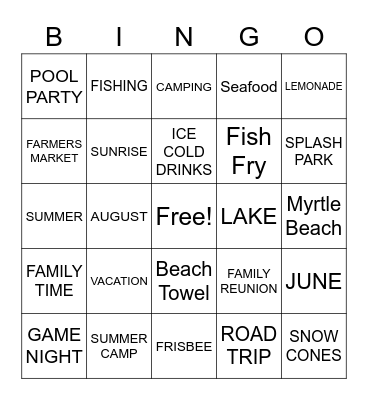 Summer 1 Bingo Card