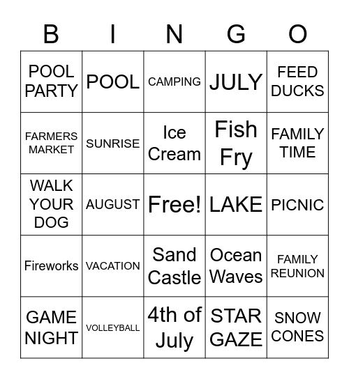 Summer 1 Bingo Card