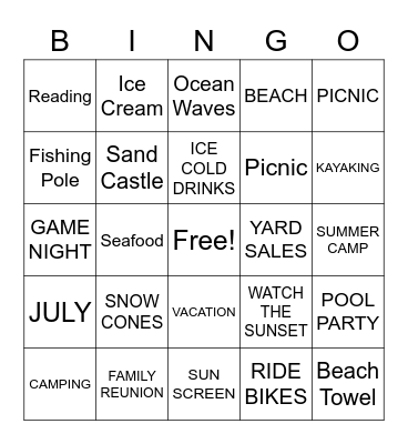 Summer 2 Bingo Card