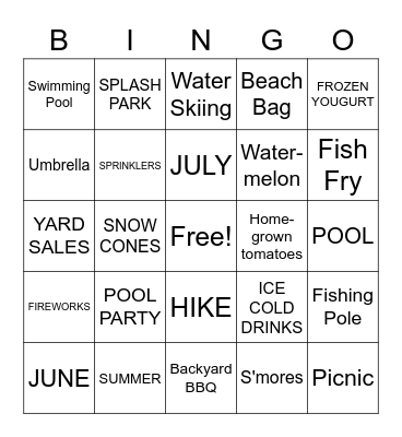 Summer 3 Bingo Card