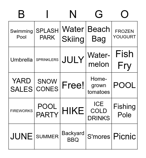 Summer 3 Bingo Card