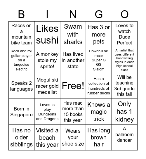 sVs Tour BINGO Card