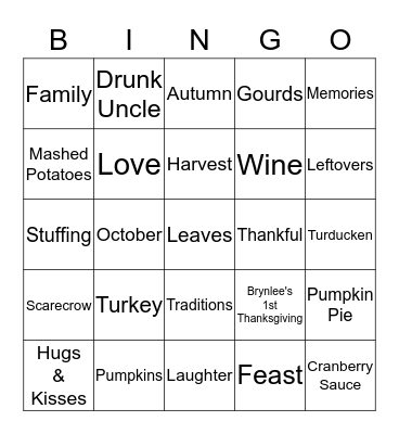Thanksgiving Bingo Card