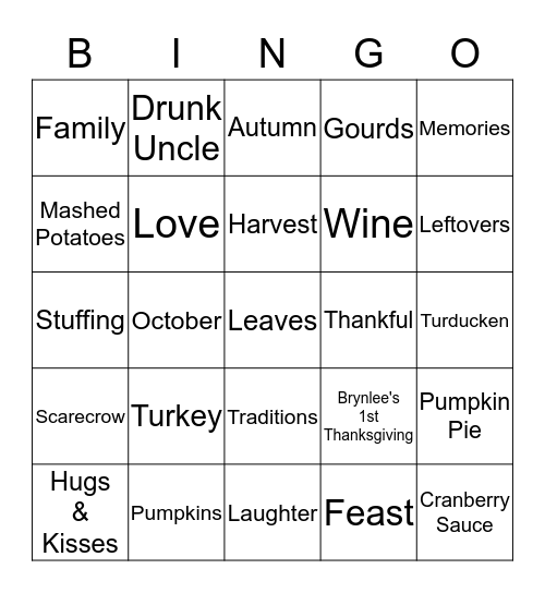 Thanksgiving Bingo Card