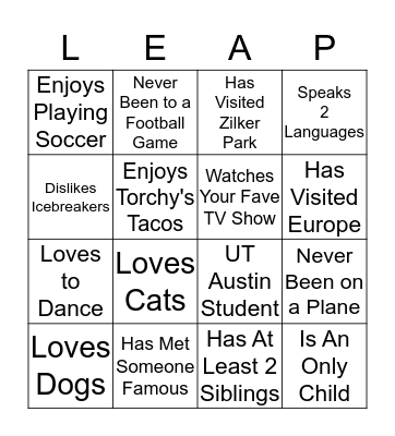 LEAP Bingo Card