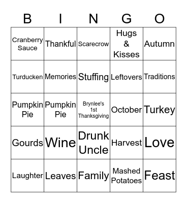 Thanksgiving Bingo Card