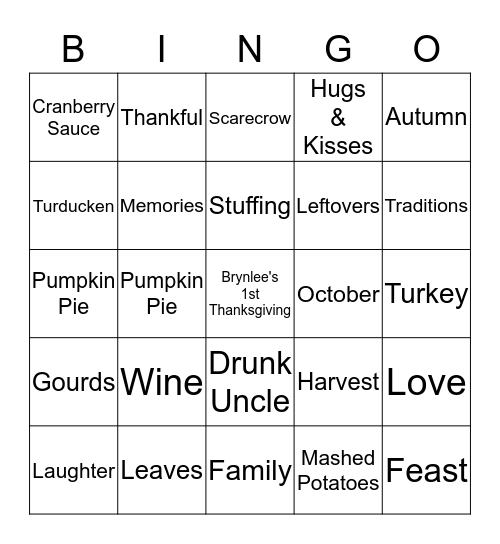 Thanksgiving Bingo Card