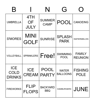 Summer 1 Bingo Card