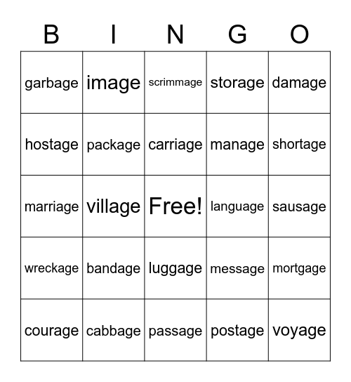 Untitled Bingo Card