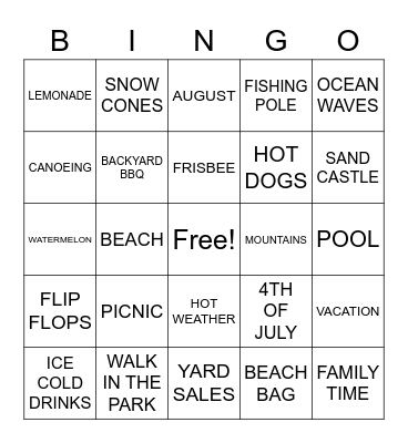 Summer 2 Bingo Card