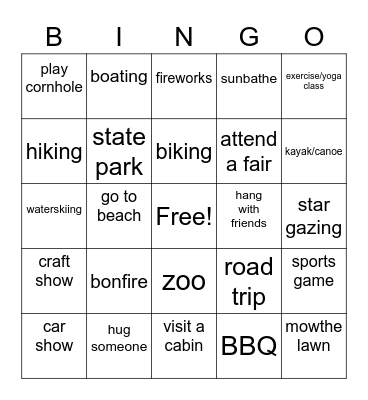 SUMMER FUN BINGO Card