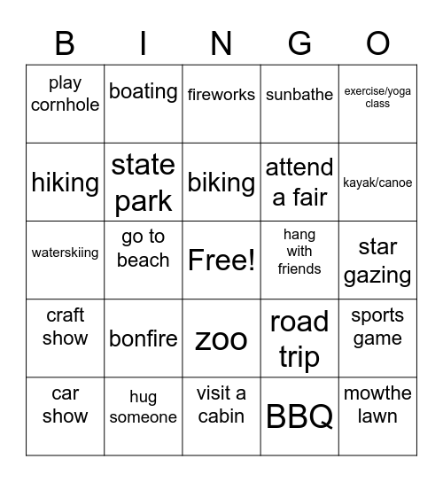 SUMMER FUN BINGO Card