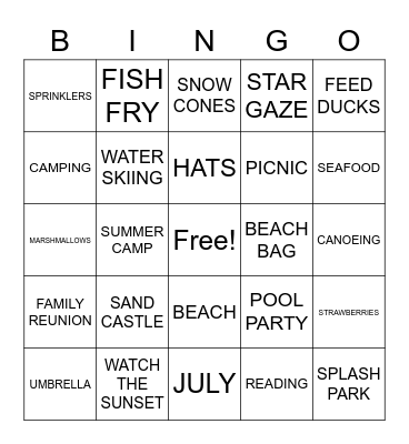 Summer A Bingo Card