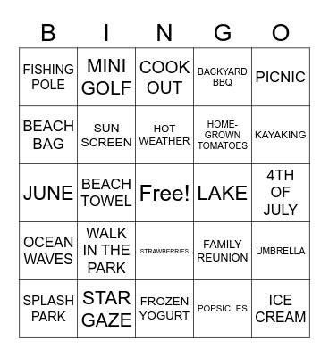 Summer C Bingo Card