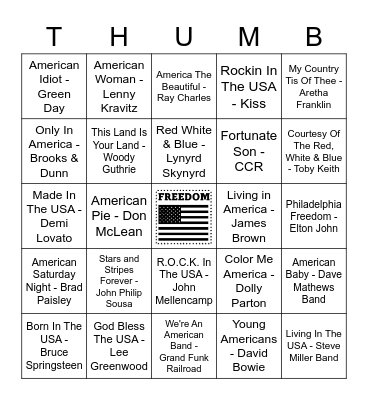 American Songs Bingo Card