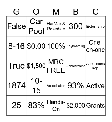 FALL SCHOLARSHIP DAY 2015 Bingo Card