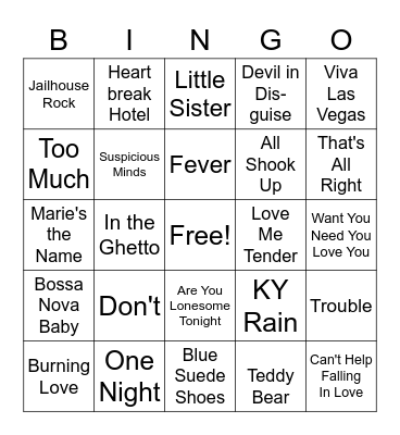 Elvis Bingo Card