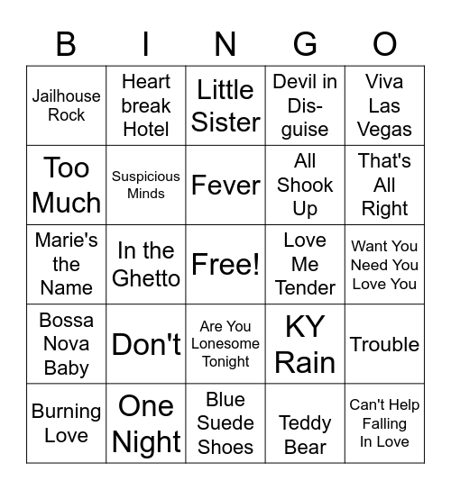 Elvis Bingo Card