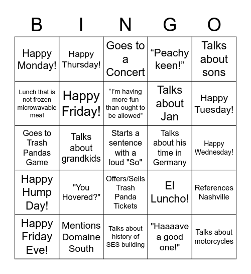 Bill BINGO Card