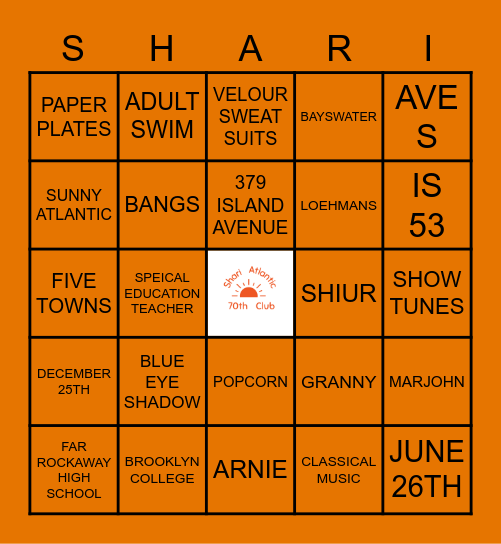 SHARI BINGO! Bingo Card
