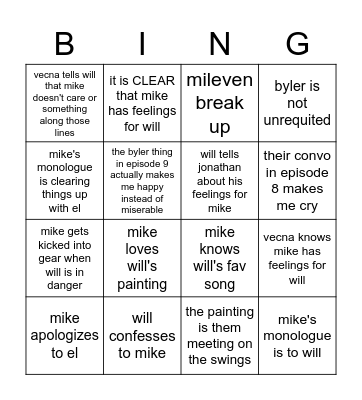 byler delusional bingo Card