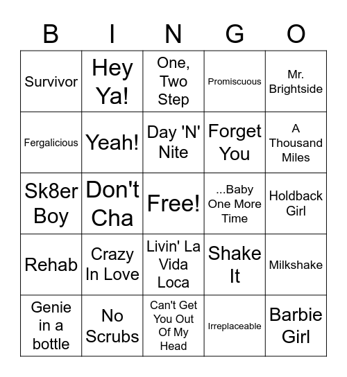 Modern Music Bingo 2 Bingo Card