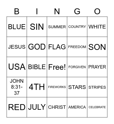 FREEDOM Bingo Card