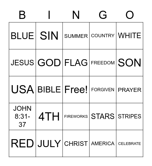 FREEDOM Bingo Card