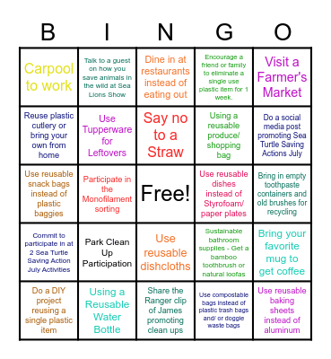 Sea Turtle Saving Action July Bingo Card