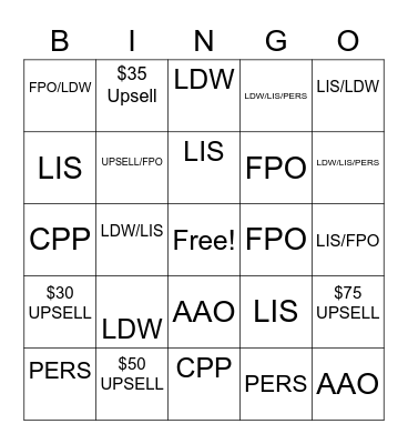 VAS SALES Bingo Card