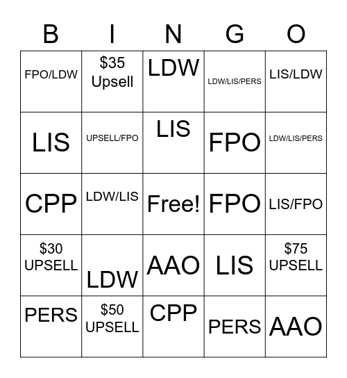 VAS SALES Bingo Card