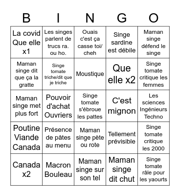 Family Diners Bingo Card