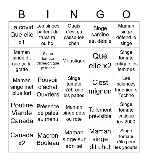 Family Diners Bingo Card