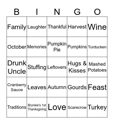 Thanksgiving Bingo Card