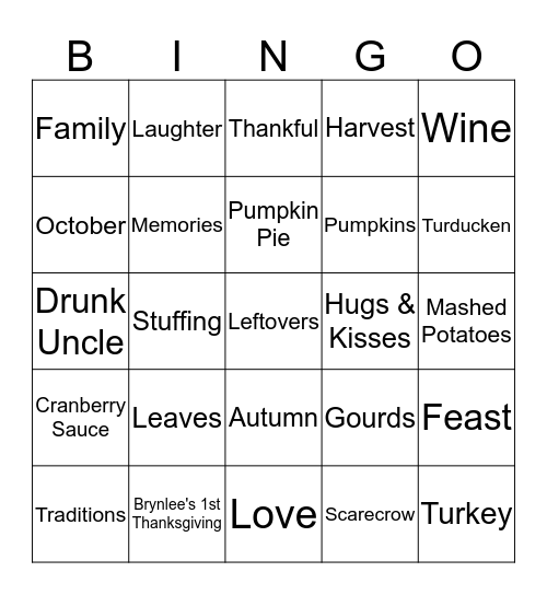 Thanksgiving Bingo Card