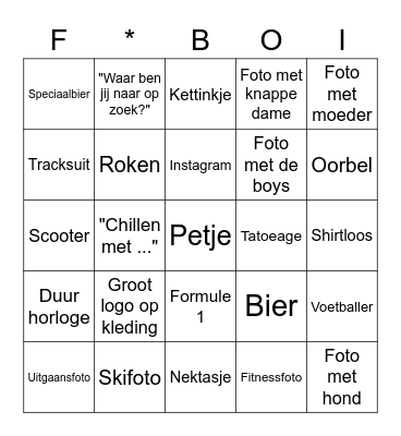 Fuccboi Bingo List Bingo Card