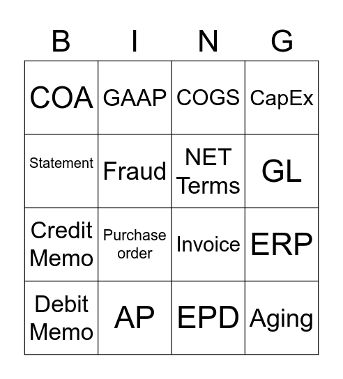 Accounts Payable Bingo Card