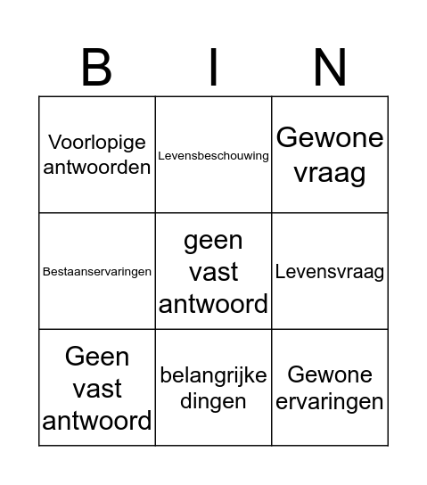 Levensbeschouwing Bingo Card