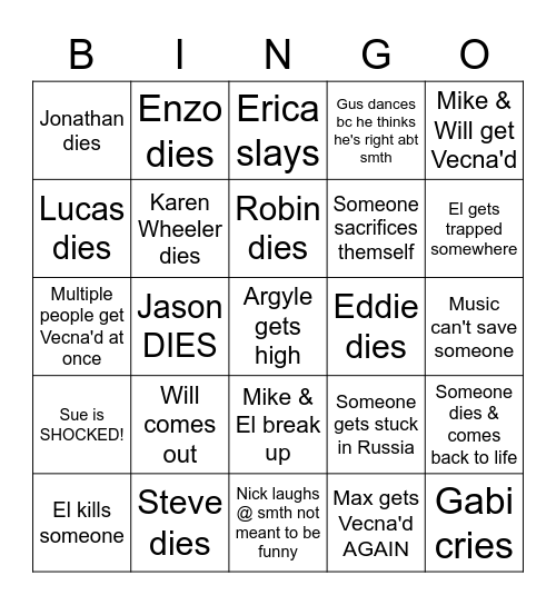 Stranger Things S4 V2 Bingo Card