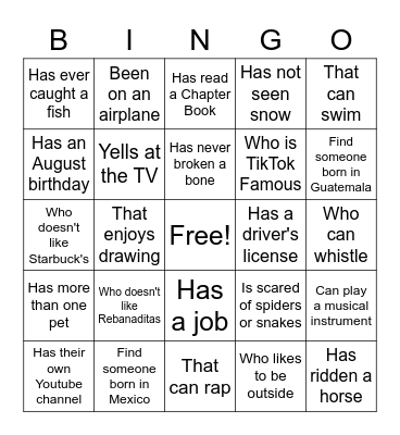 Find Someone Who! Bingo Card