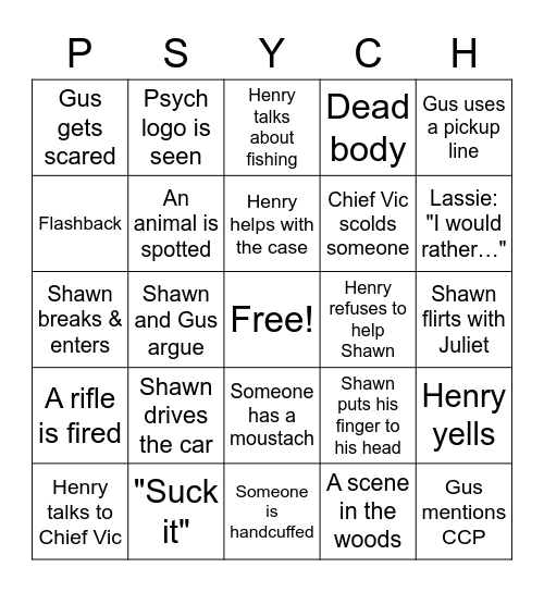 Psych Bingo Card