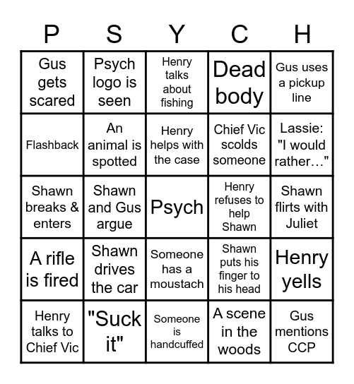 Psych Bingo Card