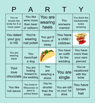 Cierra's Bachelorette Party Bingo Card