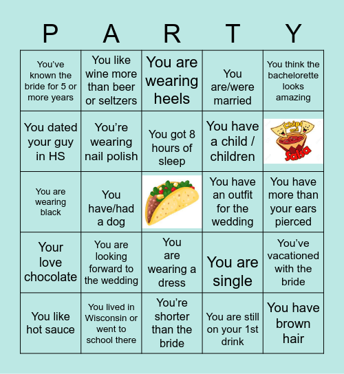 Cierra's Bachelorette Party Bingo Card