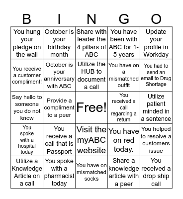 Customer Support Week 2016 Bingo Card