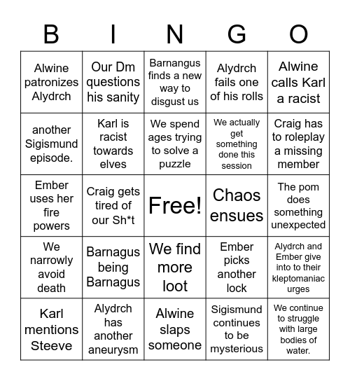 DND Bingo Card