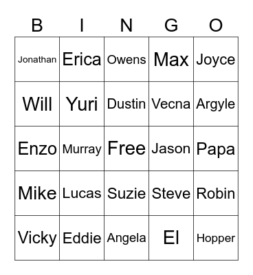 Stranger Things Deaths Bingo Card