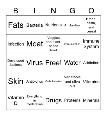Health Stuff Bingo Card
