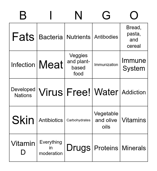 Health Stuff Bingo Card